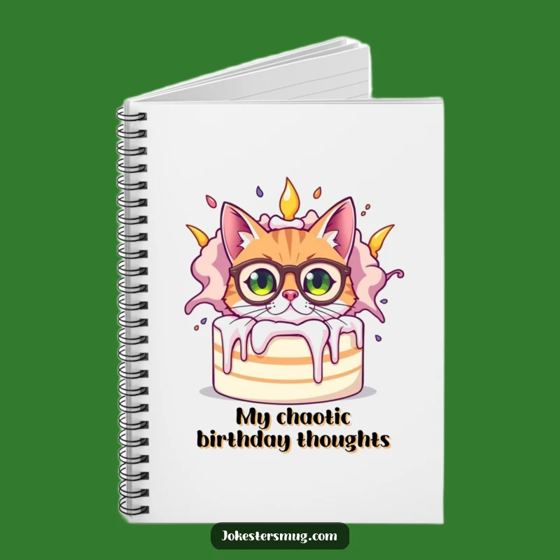 Funny Bewildered Cat Notebook, Cake Chaos Jotting, Hilarious Gift for Writers