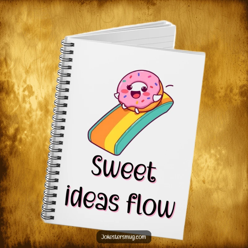 Funny Donut Notebook: A joyful donut character slides down a rainbow, offering a sweet and useful cover for notes.
