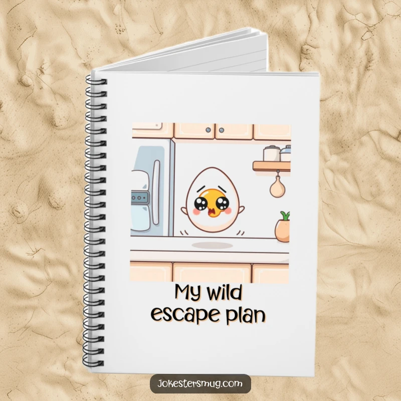 Funny Egg Notebook: A startled egg with wide eyes rolls off a kitchen counter. Ideal funny gift for journaling.