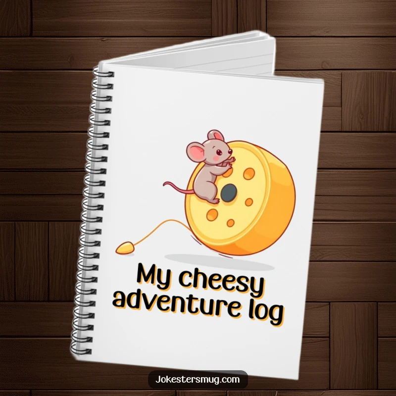 Funny Mouse Notebook: A tiny mouse rides a giant rolling cheese wheel downhill. Ideal funny gift for journaling adventures.
