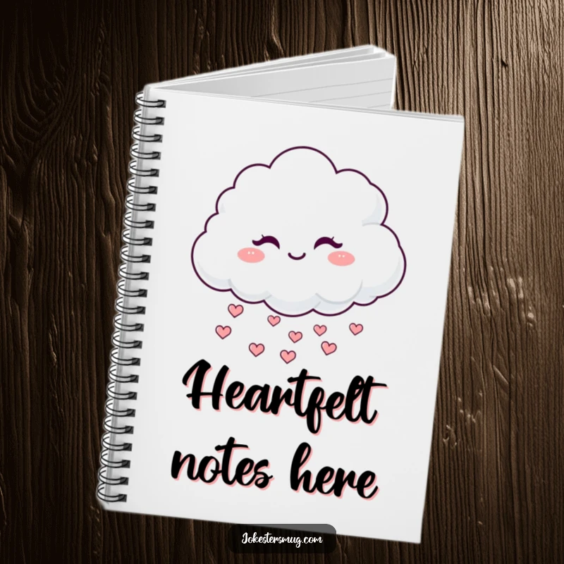Funny Winking Cloud Notebook: A fluffy cloud winks mischievously, raining hearts, offering a cute and useful cover for notes.