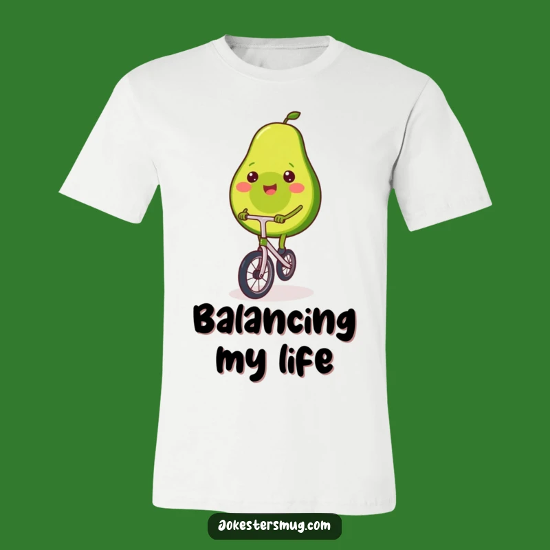 Funny Avocado Unicycle T-Shirt: Smiling Fruit on Wheels, Great Funny Gift