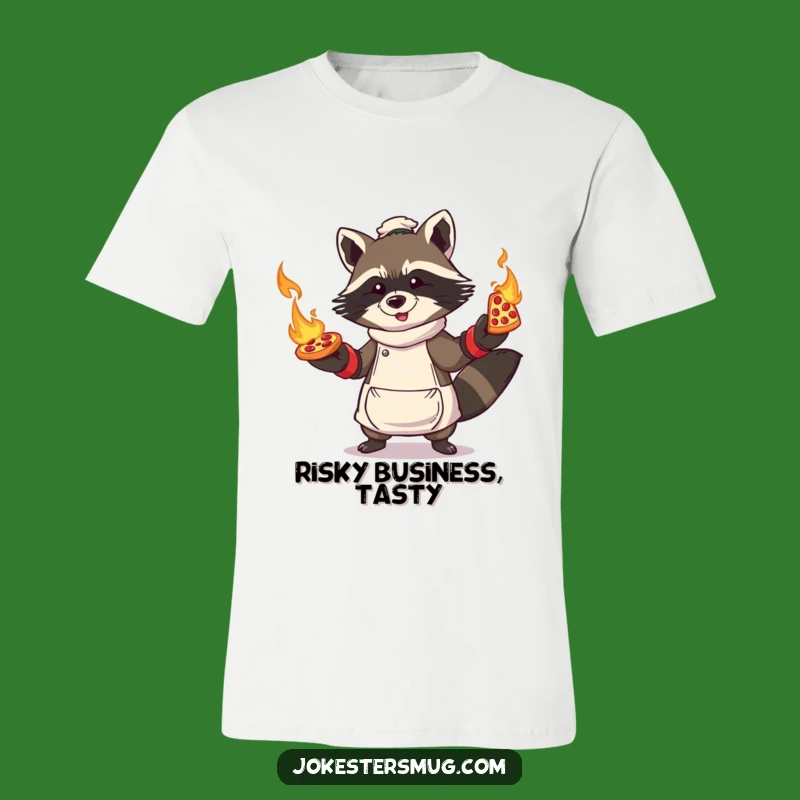 Funny Raccoon Pizza T-Shirt: Flaming Pizza Juggler - Hilarious Chef Tee