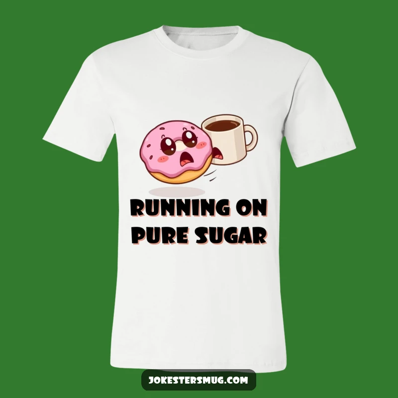 Funny Donut & Mug Chase T-Shirt: Breakfast Drama Unleashed
