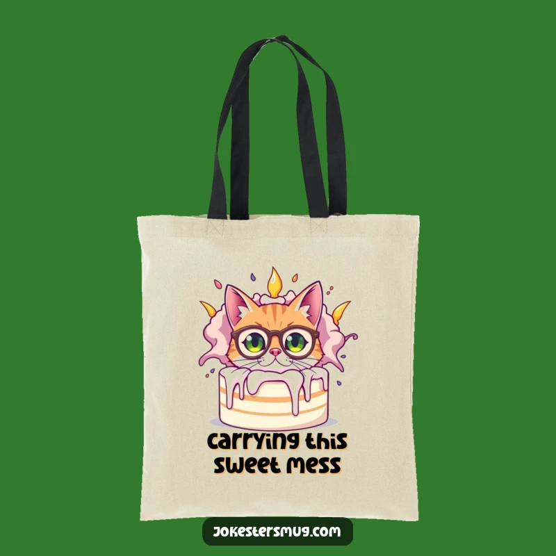 Funny Bewildered Cat Tote Bag, Cake Explosion Carry-All, Chic & Humorous Accessory