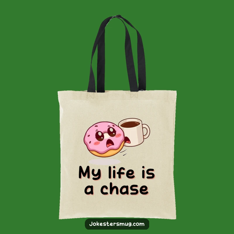 Funny Donut & Mug Chase Tote Bag: Carry Your Morning Mayhem