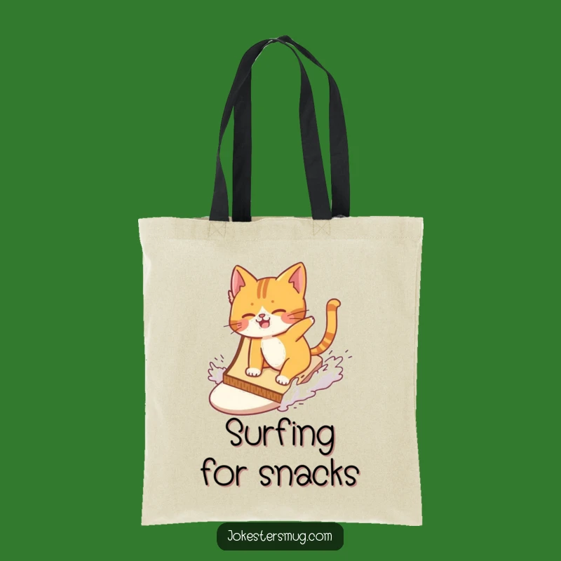 Funny Cat Surfing Tote Bag: Carry Your Laughs with Toast Wipeouts Everywhere!